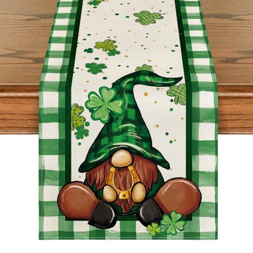Artoid Mode Shamrock Lucky Buffalo Plaid Gnomes St. Patrick's Day Table Runner, Kitchen Dining Table Decor for Outdoor Home Party Decor 13 x 72 Inch 2 pack