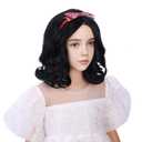 Girls Black Wig with Headband Kids Short Natural Black Wavy Curly Wig Children Middle Part Wigs Heat Resistant Synthetic Wigs with Cap