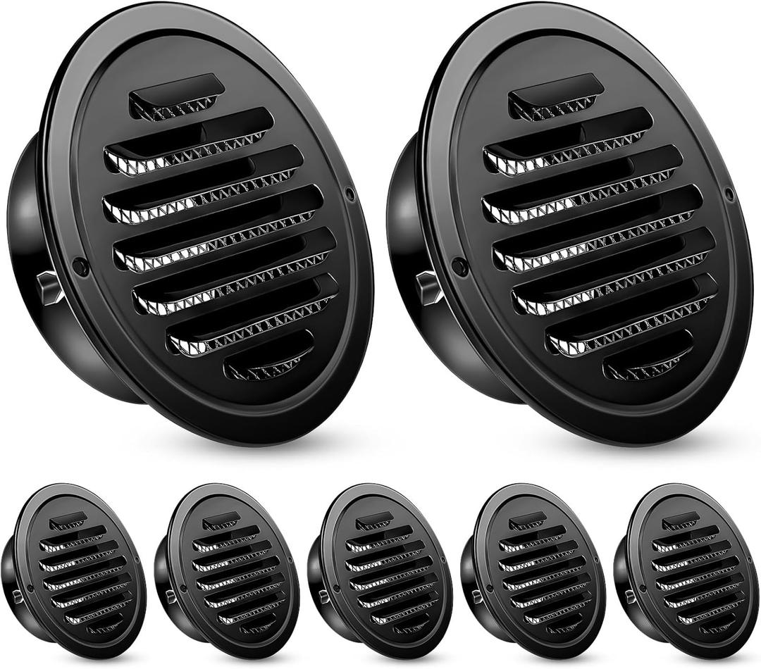 Zonon 8 Pcs Stainless Steel Soffit Vents 6 Inch Round Dryer Vent Cover with Mesh Screen for Home Outdoor Bathroom Wall Ceiling Outside Exterior Exhaust Black