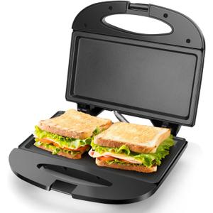 Aigostar Sandwich Maker with Non-stick Deep Grid Surface for Egg, Ham, Steaks Compact Electric Grill Tostadora de Pan Black, ETL Certificated, Roy (Flat)