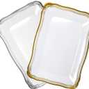 DecorLine Stylish Aristocrat Collection White/Silver Serving Trays - 13 x 9 (Pack of 2) - Durable Quality - Perfect for Entertaining & Events