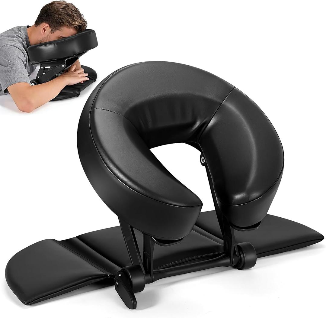 Face Down Tabletop Massage Kit, Adjustable Massage Headrest Face Cradle with Hand Rest Pad Universal Table Face Pillow for Office Desk & Spa Table Bed, Portable Ergonomic - Black