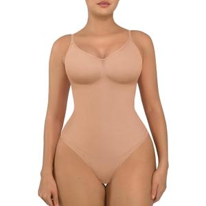 FeelinGirl Shapewear Bodysuit Tummy Control for Women Seamless Sculpting Snatched Waist Body Shaper Body Suit (Medium-Large, Ash Khaki)