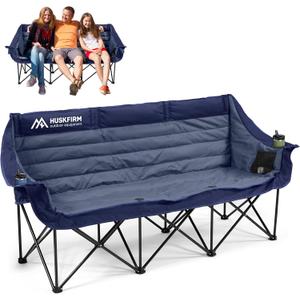 3 Person Camping Chairs Folding Double Camping Chair Portable Oversized Loveseat Padded Camp Chair Heavy Duty Camping Couch for Adults Outdoor Lawn with Two Cup Holders and Carry Bag Blue