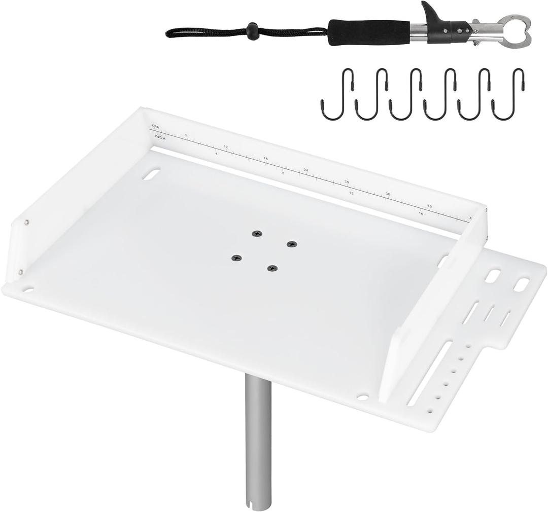 Bait Cutting Board for Boat, Bait Table Filet Board with Separate Tool Slots, 360 Adjustable Rod Holder Fishing Fillet Table with Scale, Extended Boat Fish Cleaning Table