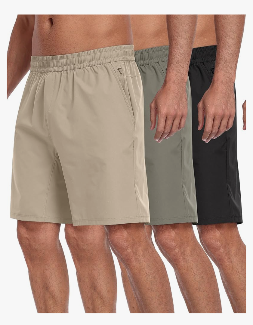 PARISDIARY 3 Pack Men's Athletic Running Shorts with Zipper Pockets,Quick Dry Gym Workout Basketball Hiking Shorts for Men L