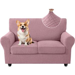 CYCMCAO 3 Piece Stretch Sofa Cover Couch Covers for 2 Cushion Couch, Non Slip Loveseat Covers, Sofa Covers Washable with Elastic Bottom for Kids, Dogs (Pink), 55"-69" (2 Cushion Loveseat)