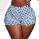 WDIRARA Women's Checkered Frayed Hem Mini Denim Shorts High Waisted Distressed Jean Shorts (Blue, XS)