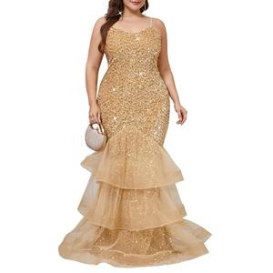 dasmzper Women Sexy Sleeveless Sequin Mesh Patchwork Maxi Dress Gold Sling Cocktail Party Formal Gowns (Gold, XL)