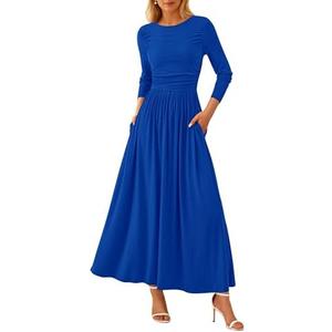 PRETTYGARDEN Women's 2025 Fashion Trendy Fall Long Sleeve Dresses Ruched Flowy Elegant Modest Boho Casual Beach Maxi Dress, Size: M