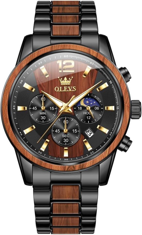 OLEVS Men Watch Blue Gold Analog Quartz Stainless Steel Waterproof Luminous Date Luxury Casual Watch