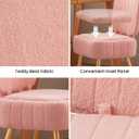 Updated Vanity Chair, Storage Ottoman with Folding Back & Gold-Toned Metal Legs, Ottoman Seat with Teddy Velvet for Dressing Room Living Room Bedroom, 16" x 12.5" Inch (Pink)