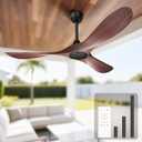 Obabala 52 Inch Ceiling Fan Without Lights, Walnut Finish | Outdoor Ceiling Fan with Remote, 6-Speed Adjustable Reversible DC Motor for Patio & Living Room