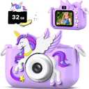 Upgrade Kids Camera for Boys Girls, Toddler Digital Selfie Camera with Cute Protective Cover and 32G SD Card, Christmas Birthday Gifts Toys for 3 4 5 6 7 8 9 10 11 12 Years Old Little Girls and Boys (Purple)