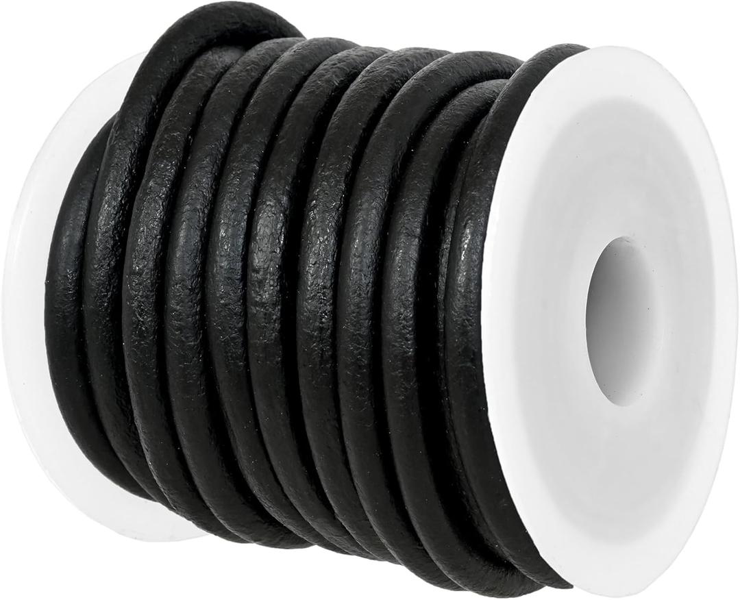 GENIQUE Real/Genuine Round Leather String Cord for Necklace, Bracelets, Jewellery, Braiding (Black Distressed, 5mm)