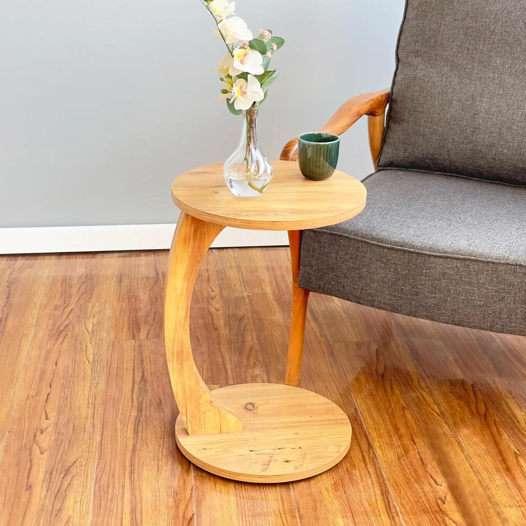C-Shaped Round End Table with Rolling Wheels: A Movable, Space-Saving Side Table Perfect for Sofas, Living Rooms, Bedside Areas, and Optimizing Small Living Spaces | Brown C-Shaped Round End Table with Rolling Wheels: A Movable, Space-Saving Side Table Perfect for Sofas, Living Rooms, Bedside Areas, and Optimizing Small Living Spaces | Brown