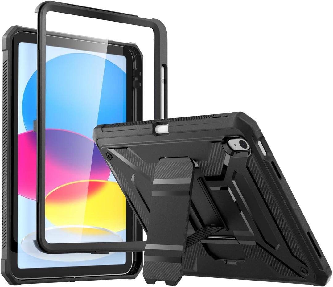 DICEKOO Case for iPad (A16) 11th Generation 11-inch 2025 / iPad 10th Generation 10.9-inch 2022, Rugged Full Body Protective Cover with Pencil Holder, Built-in Screen Protector and Kickstand - Black