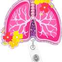 Pink Lung Badge Reel Retractable Respiratory Therapist Nurse RT Nursing Badge Holder with ID Clip Accessories Medical Assistant Funny RN CNA Glitter Acrylic Name Badge Clip Doctor Card C1Pn