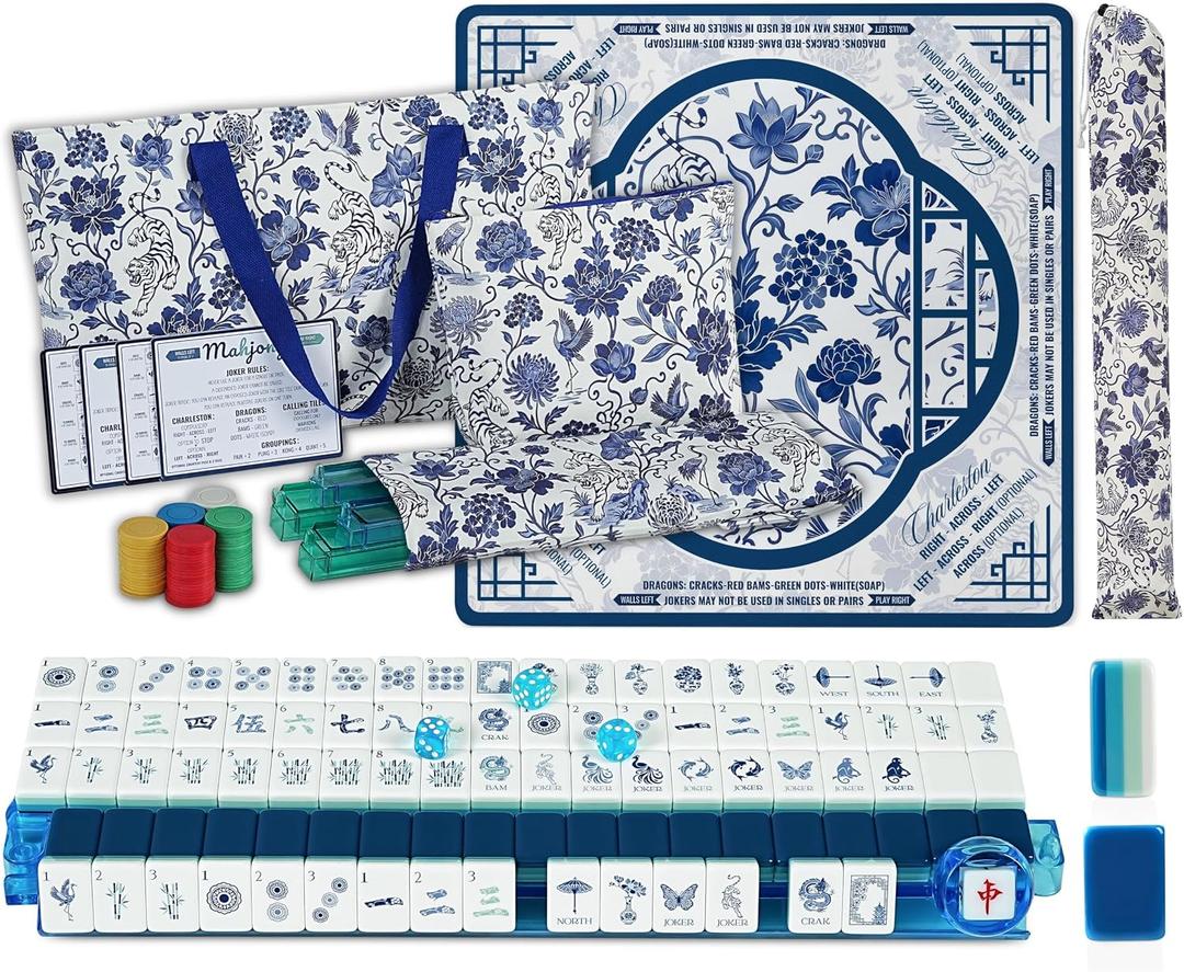 InnoBeta 160 Acrylic Mahjong Tiles Set with Mat, Racks and Accessories Chi, 1.25" x 0.90" x 0.62"