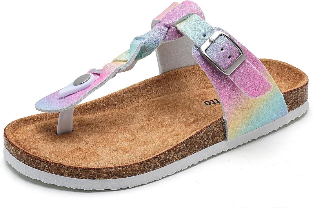 Torotto Boys Girls Cork Footbed Sandals Kids Flip Flops with Adjustable Braided Straps (Toddler/Little Kid/Big Kid) (Rainbow)