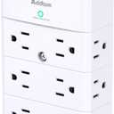 Multi Plug Outlet - Addtam Surge Protector Wall Mount with 12 Outlet Extender- 3 Sides and 3 USB Ports (1 USB-C), Outlet Splitter Power Strip for Home, Office, Hotel, White (1C2A No PD)