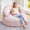 Hobestluk Bean Bag Chair Giant Bean Bag Chairs for Adults Big Bean Bag Chair with Memory Foam Filler Adults Large Beanbag with Faux Fur Cover for Bedroom (Plush Pink, Oversize)