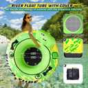 53" Heavy Duty River Tube for Floating with Canvas Cover, Tubing Floats for Lake Pool, Inflatable Water Tube for Floating with Cup Holders Handles Headrest, River Raft Carry 300lb of Adults