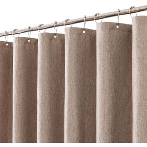 meioro Fabric Shower Curtain, Neutral Linen Textured Shower Curtain Set with 12 Hooks, Boho Farmhouse Bath Decor 230GSM Heavy Duty Polyester Cloth Shower Curtains for Bathroom, 72Wx84H, Tan
