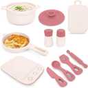 TYRY.HU 11Pcs BPA Free Kids Play Kitchen Accessories Toy, Silicone Pretend Play Food Sets,Cooking Toys Set with Pots & Pans,Pretend Cooking Toys, Montessori Learning Gifts for Toddlers 1-3,Pink