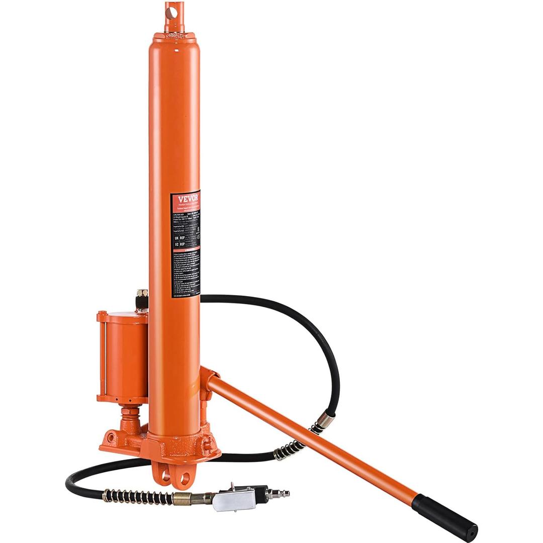 VEVOR 8-Ton Hydraulic Long Ram Jack, Engine Hoist Cylinder with Air Pump & Single Piston, Clevis Base Cylinder for Engine Lifts, Garage/Shop Cranes, Mechanical & Farm Applications