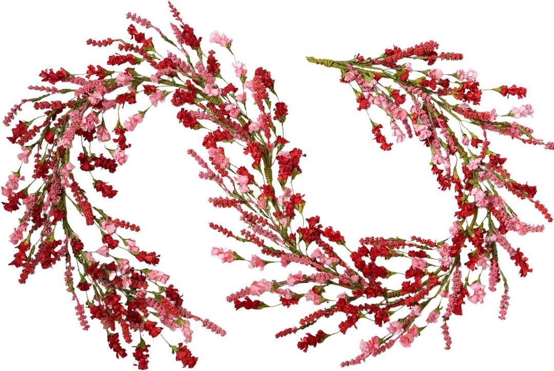 TEMPUS 5.9Ft Artificial Pink Flower Garland Natural Vine Garland for Front Door Mantel Party Decorations Valentines Mother's Day Decorations Wedding Party Home Decor