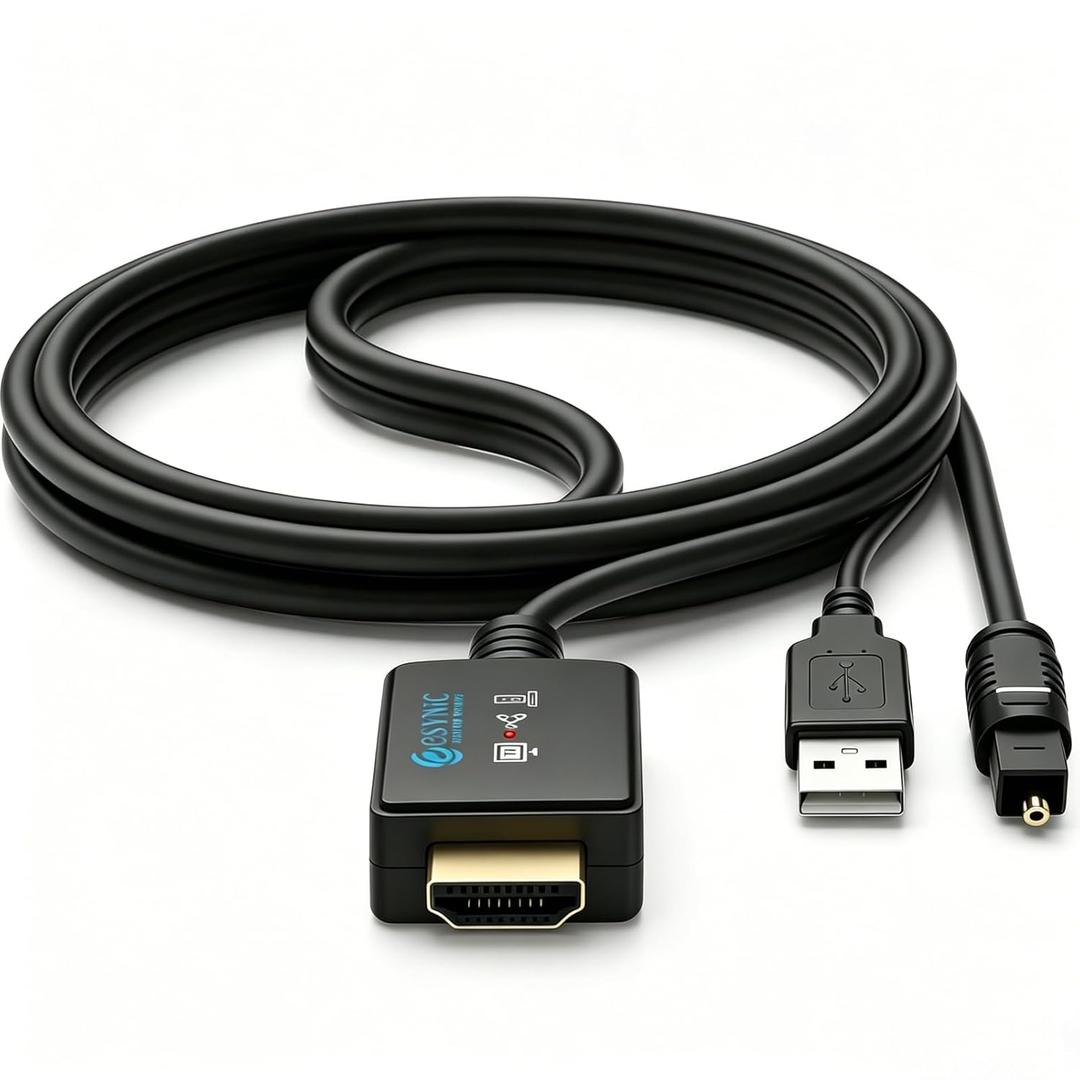 eSynic 192KHZ eARC to Optical Converter-Integrated Cable Designed-5 ft Long-USB Powerd eARC/ARC Audio Extractor-Plug& Play-Dolby5.1 & DTS 5.1 Formats-Only from HDTV to Optical Soundbar-No CEC