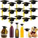 Qunclay 30 Pieces Mini Graduation Cap Black Hats with Gold Tassels Plastic Grad Cake Pops Cover Toppers for Graduation Party Decorations