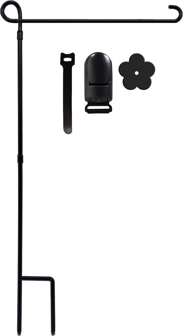 YEAHOME Garden Flag Holder Stand, Premium Yard Flag Holder Weather-Proof Metal Powder-Coated Flagpole with Clip and Stopper for Christmas Garden Flag, Outdoor Garden Decor Decoration (1PC, WITH ACCESSRORY)