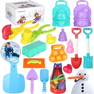 Snow Toys Snowball Maker 32Pcs Snow Molds for Kids Outdoor with Foldable Snow Sleds, Long Shovels Tool, Snowman Kit, Snow Brick Maker, Winter Travel Toys for Toddlers Adults Snow & Sand Play