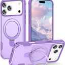 2 x Compatible with iPhone 17 Pro Case with Invisible Magnetic Kickstand [Compatible with MagSafe] [10-FT Military Drop Protection] Slim Hard Back Soft Edge Phone Cover 6.3 Inch, Purple