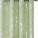 BUHUA Blackout Curtains Silver Foil Print Flower Vine Grommet Drapes, Room Darkening Thermal Insulated Curtains, Noise Reducing Curtain for Bedroom, Grass Green, 52Wx63L, 2 Panels