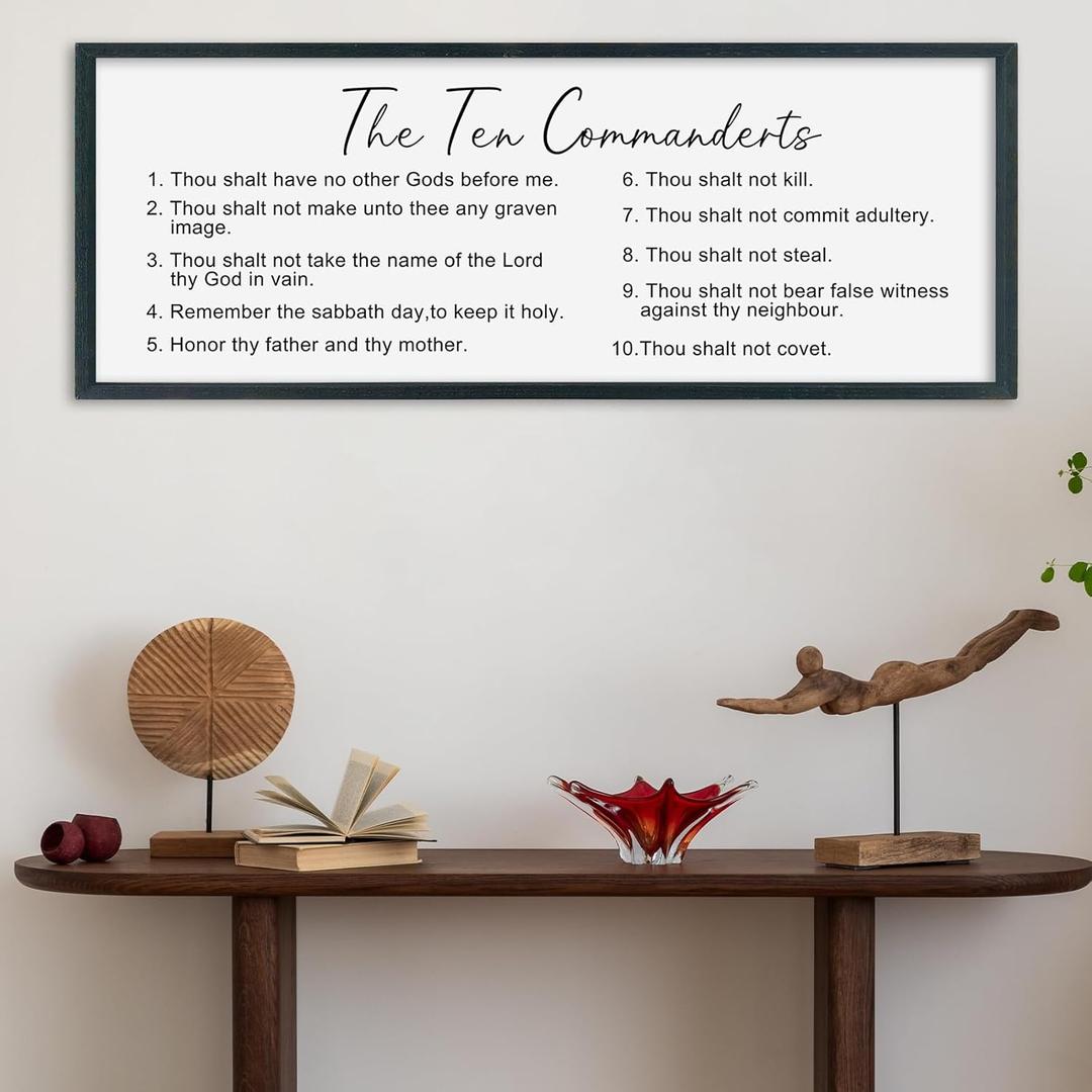 SRSZHIYUE Bible Verse Wall Decor The Ten Commandments Sign 40''15'' Christian Saying Jesus Prayer God for Scripture Home Vintage Living Room Family Wall Art Religious Rustic Catholic (Black)