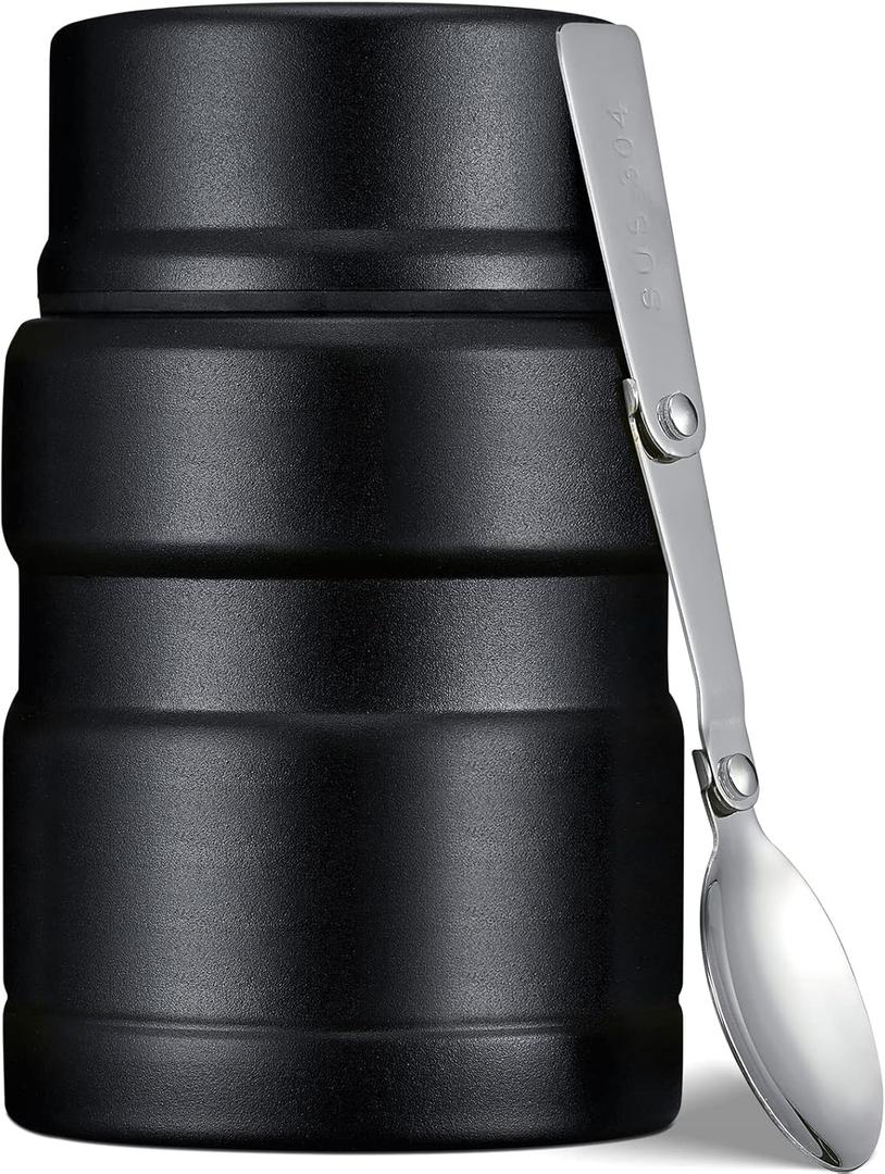 Charcy 17oz Thermo for Hot Food, Insulated Lunch Food Container with Folding Spoon QB - Black