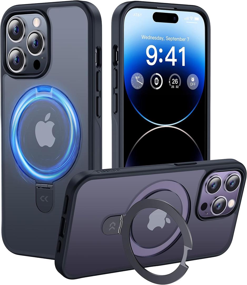 CASEKOO Designed for iPhone 14 Pro Max Case with Magnetic Invisible Stand [Military Drop Protection] [Compatible with MagSafe] Shockproof Slim Translucent Matte Promax Case 6.7", Black