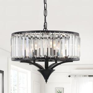 Bosomfr Modern Farmhouse Crystal Chandeliers for Dining Room, 5-Light Black Antique Pendant Chandelier, Contemporary Hanging Light Fixture for Living Room Bedroom Foyer Kitchen Island Entryway