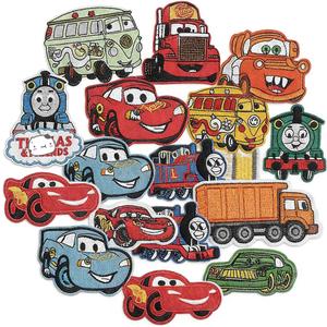 17 Pieces Sew On Iron on Patches, Embroidered Applique Patches Fabric Repair Patch Cute Cartoon Car Patches for Kids Adult Clothes Jeans Jackets Hats Shoes Backpacks
