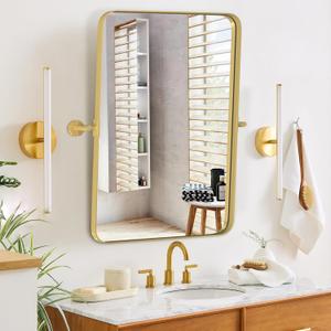 Gold Pivot Mirror, 36x24 Inch Large Bathroom Vanity Mirror Rectangle Tilting Wall Mirror for Modern Decor - Shatterproof & Rust-Resistant