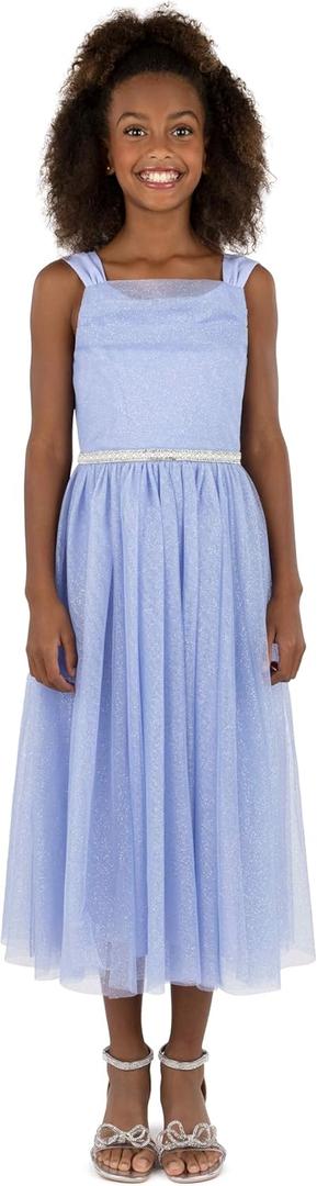 Speechless Girls Sleeveless Scoop Neck Tulle Midi Dress with Embellished Waist (7, Periwinkle)
