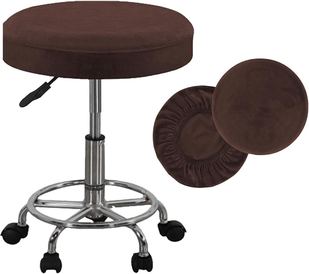Vanity Chair Cover Round Stool Cushion Covers Bar Washable Features Soft Touch, Breathable,Stretchable Silver Fox Velvet Fabric. Brown 16-18in