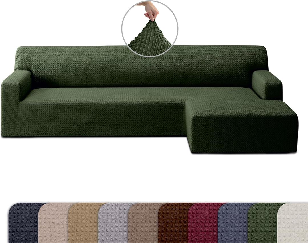 COVER QUEEN Sectional Couch Cover for L-Shaped Chaise Sofa, 1-Piece Washable Furniture Protector, Super Stretch Fabric, Pet Friendly for Dogs and Cats, Gallant, Green, Right-Facing Chaise