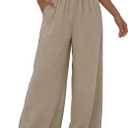 Women Linen Wide Leg Pants High Waisted Smocked Elastic Waist Palazzo Pants Lightweight Beach Travel Pants Apricot