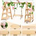 3 Tier Wooden Cupcake Stand with Swing and Flower Decoration, Large Dessert Stands with Serving Tray, Removable Trays, Foldable Ladder Food Display Set for Cake Snack Fruit Chips Bread Centerpieces (Natural)