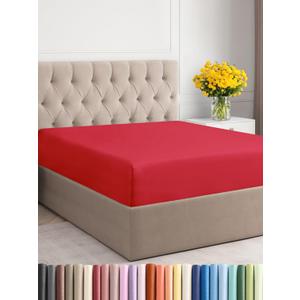 King Fitted Bed Sheet - Bottom Single Fitted Sheet Only - Ultra-Soft Hotel Luxury Bedding w/ 8-16 Inch Deep Pockets - Breathable, Cooling & Wrinkle Free - Easy-Care, Fade and Shrink Resistant - Red