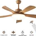 46 Inch Wood Ceiling Fan with Remote, Solid Wood 5 Blade Ceiling Fan with Light, Burlywood Rustic Flush Mount for Patios, Living Room, Dining Room, Bedroom, Farmhouse